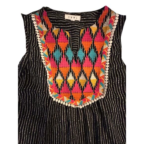 THML Black and White Striped  Dress with Floral Embroidery - Size S - Picture 5 of 13